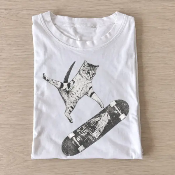 Skateboard cat graphic t shirt white20skateboard cat.webp