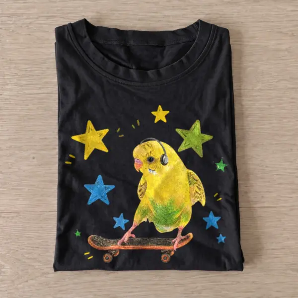 Skateboarding budgie t shirt black20skateboarding budgie.webp