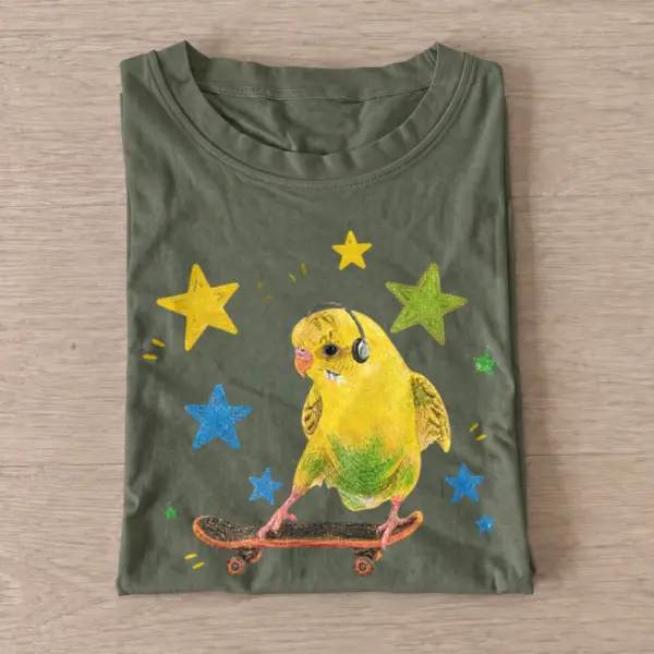 Skateboarding budgie t shirt olive20skateboarding budgie.webp