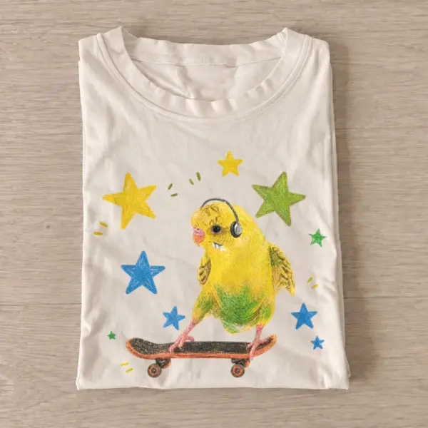 Skateboarding budgie t shirt sand20skateboarding budgie.webp