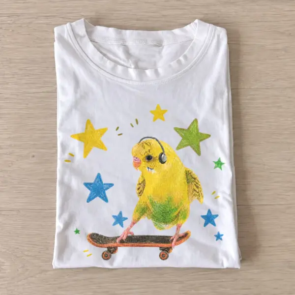 Skateboarding budgie t shirt white20skateboarding budgie.webp