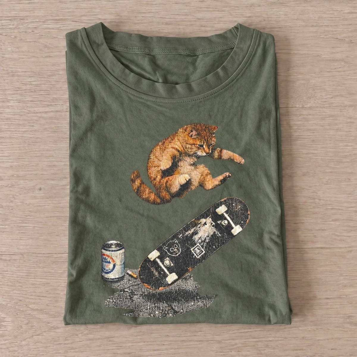 Skateboarding tabby cat t shirt olive20skateboarding tabby.webp