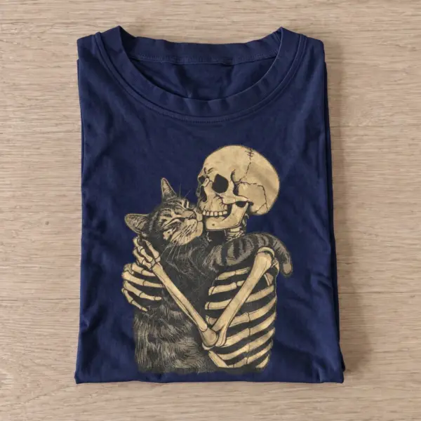 Skeleton cat embrace graphic t shirt navy20skeleton cat embrace.webp