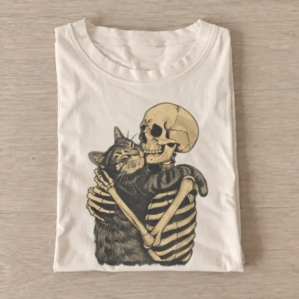 Skeleton cat embrace graphic t shirt sand20skeleton cat embrace.webp