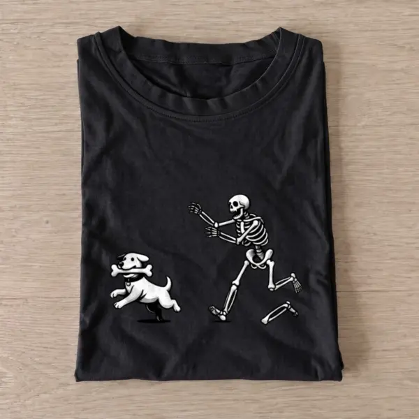 Skeleton chasing dog t shirt black20skeleton chasing dog.webp