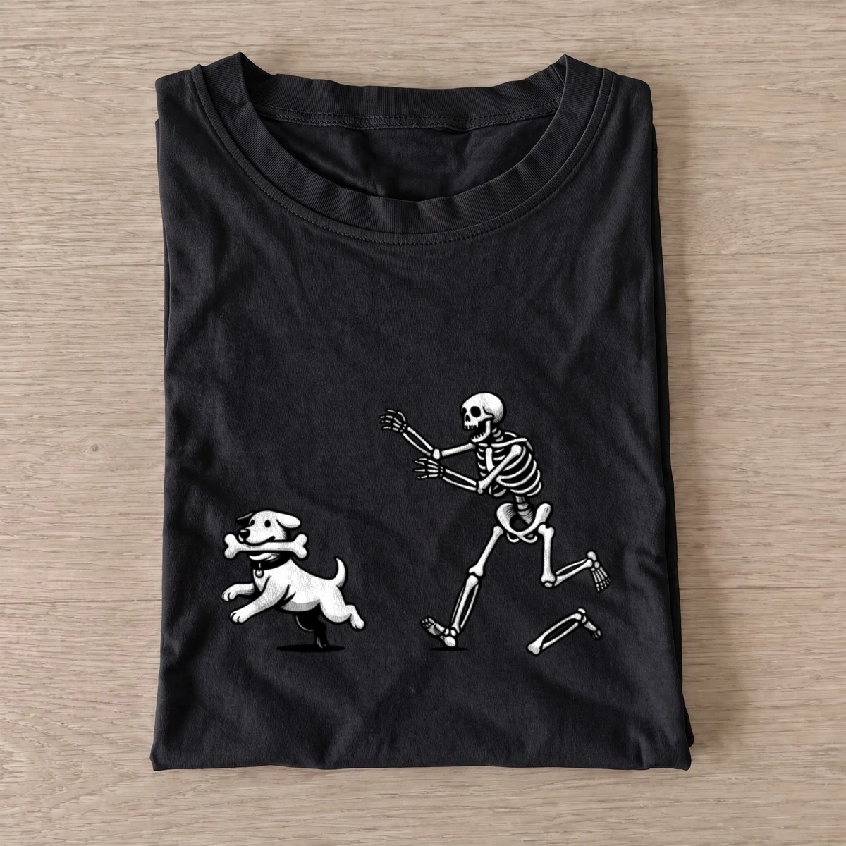 Skeleton chasing dog t shirt black20skeleton chasing dog.webp