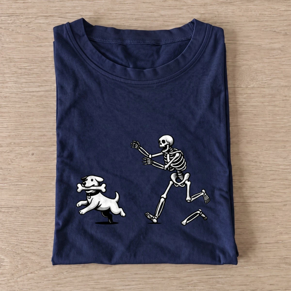 Skeleton chasing dog t shirt navy20skeleton chasing dog.webp