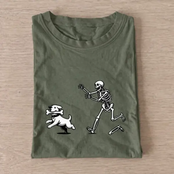Skeleton chasing dog t shirt olive20skeleton chasing dog.webp