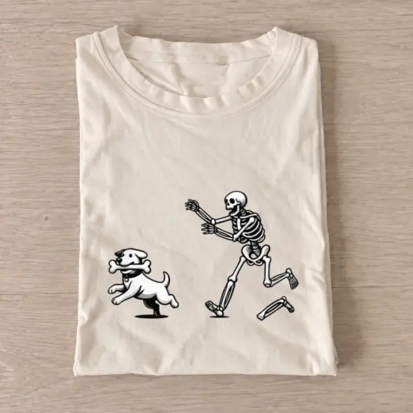 Skeleton chasing dog t shirt sand20skeleton chasing dog.webp