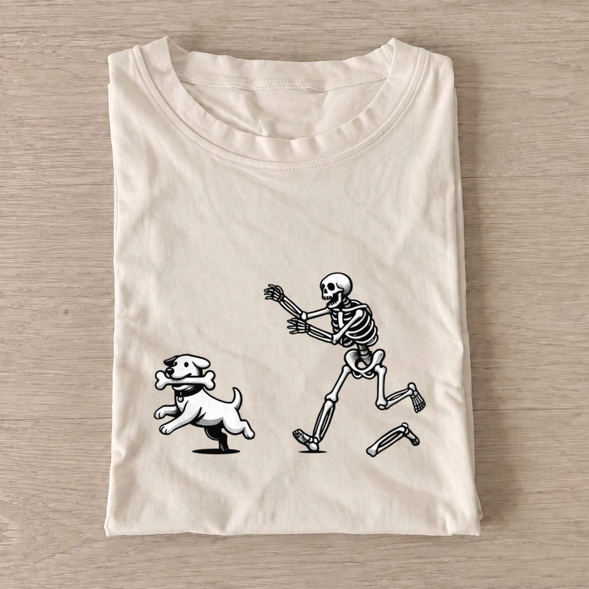 Skeleton chasing dog t shirt sand20skeleton chasing dog.webp
