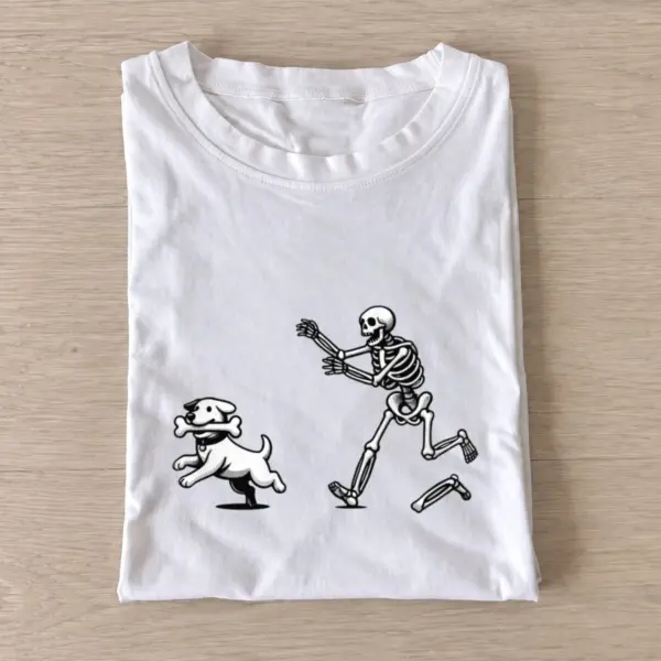 Skeleton chasing dog t shirt white20skeleton chasing dog.webp