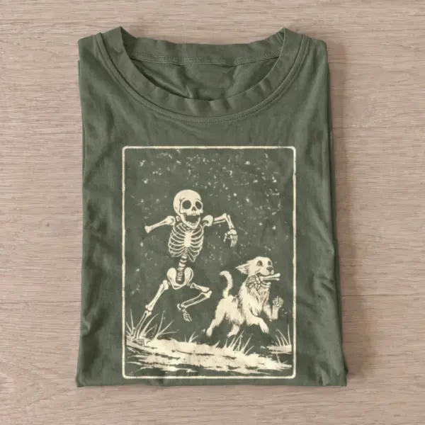 Skeleton and dog run graphic t shirt olive20skeleton dog run.webp