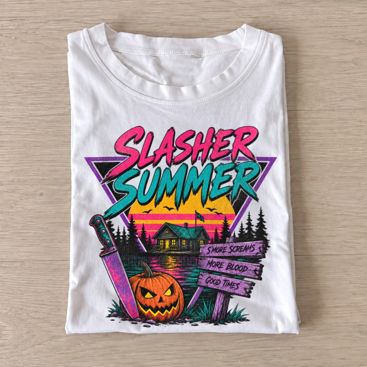 Slasher summer retro horror t shirt white20slasher summer.webp