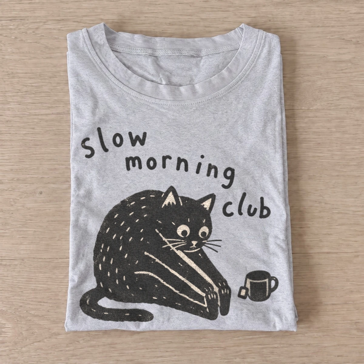 Slow morning club cat t shirt gray20slow morning cat.webp
