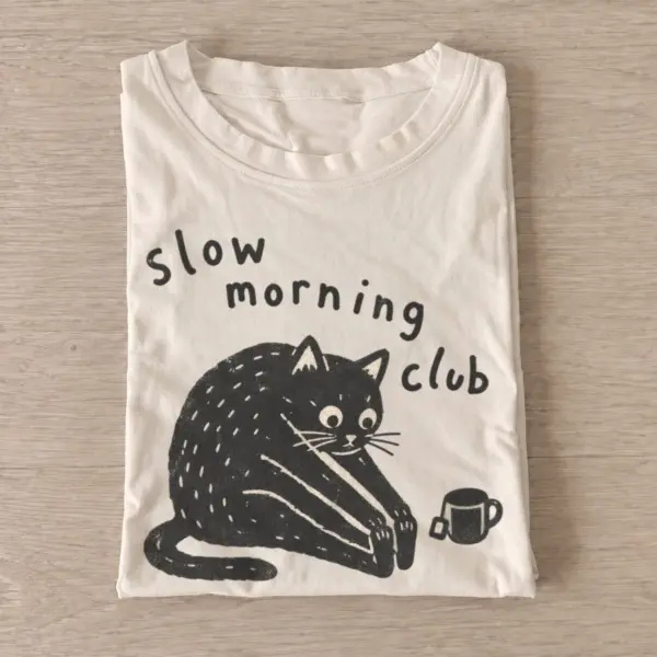 Slow morning club cat t shirt sand20slow morning cat.webp