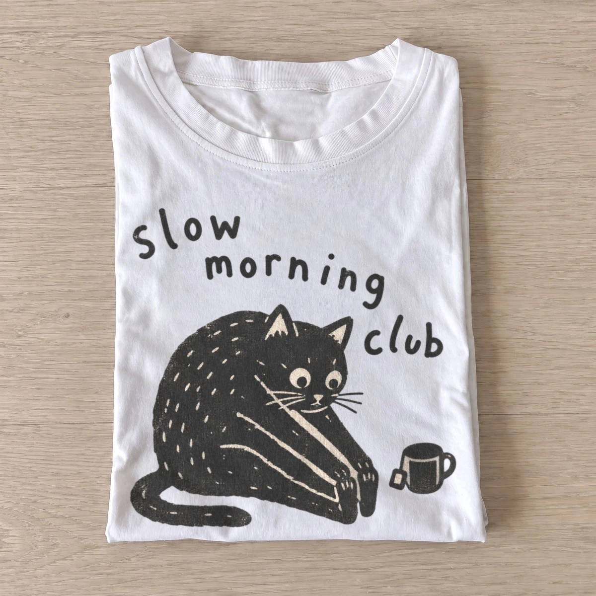 Slow morning club cat t shirt white20slow morning cat.webp