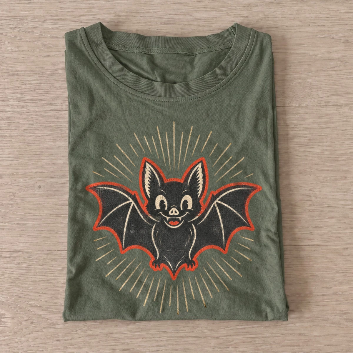 Smiling bat graphic t shirt olive20smiling bat.webp