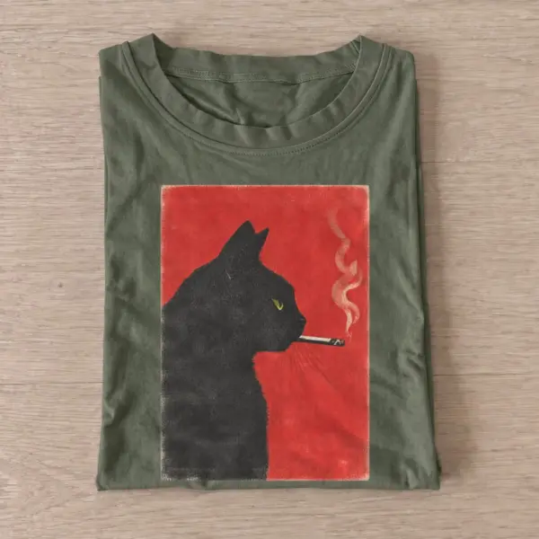 Smoking black cat red sky t shirt olive20smoking red sky cat.webp