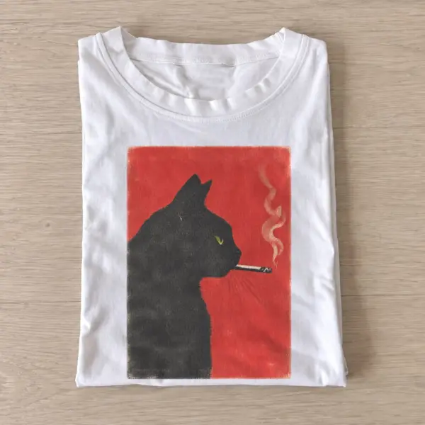 Smoking black cat red sky t shirt white20smoking red sky cat.webp