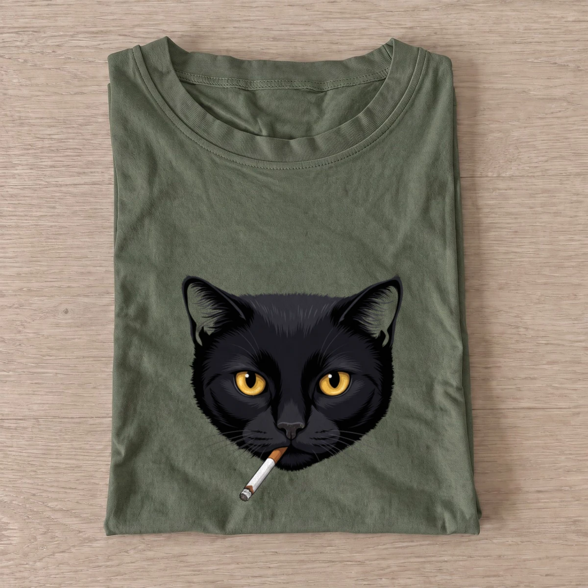 Smoking black cat t shirt olive20smoking black cat.webp