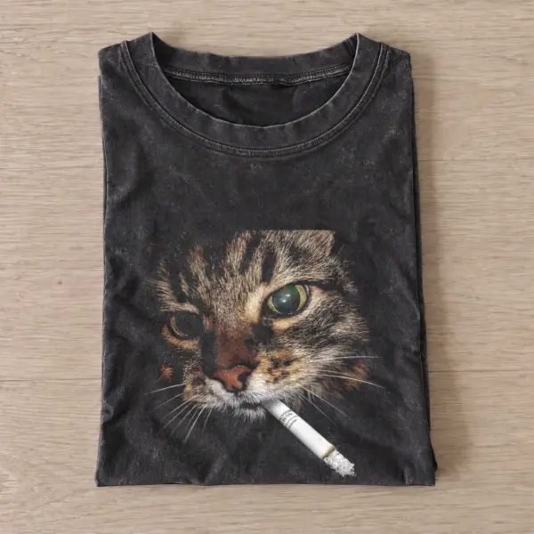 Smoking cat closeup vintage t shirt washed20black20smoking cat closeup.webp