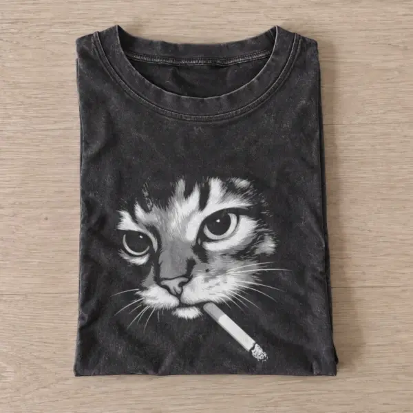 Smoking cat monochrome vintage t shirt washed20black20smoking cat monochrome.webp