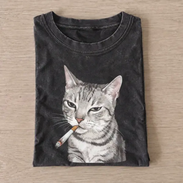 Smoking cat portrait vintage t shirt washed20black20smoking cat portrait.webp