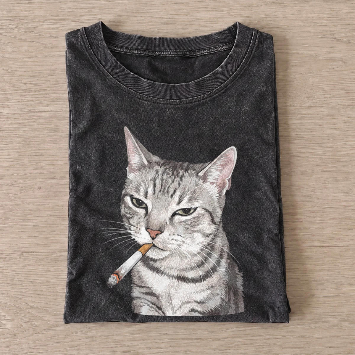 Smoking cat portrait vintage t shirt washed20black20smoking cat portrait.webp