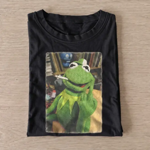 Smoking frog puppet graphic t shirt black20smoking frog puppet.webp