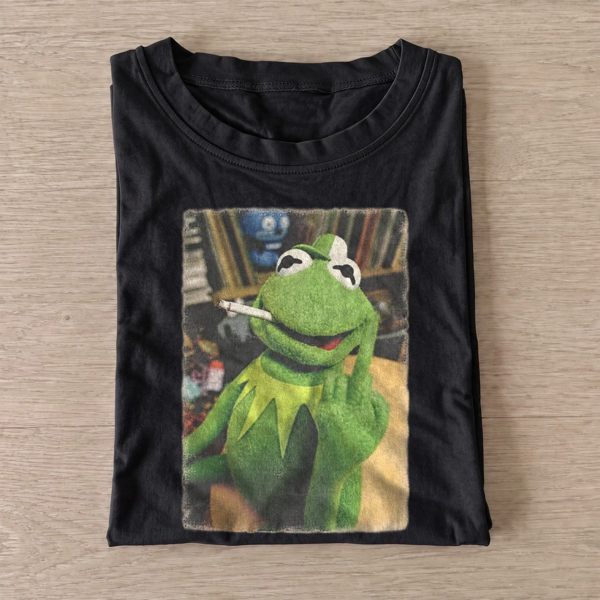 Smoking frog puppet graphic t shirt black20smoking frog puppet.webp