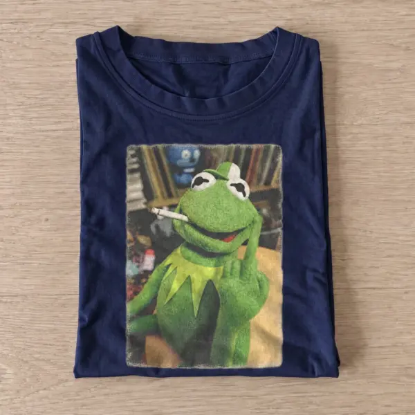 Smoking frog puppet graphic t shirt navy20smoking frog puppet.webp