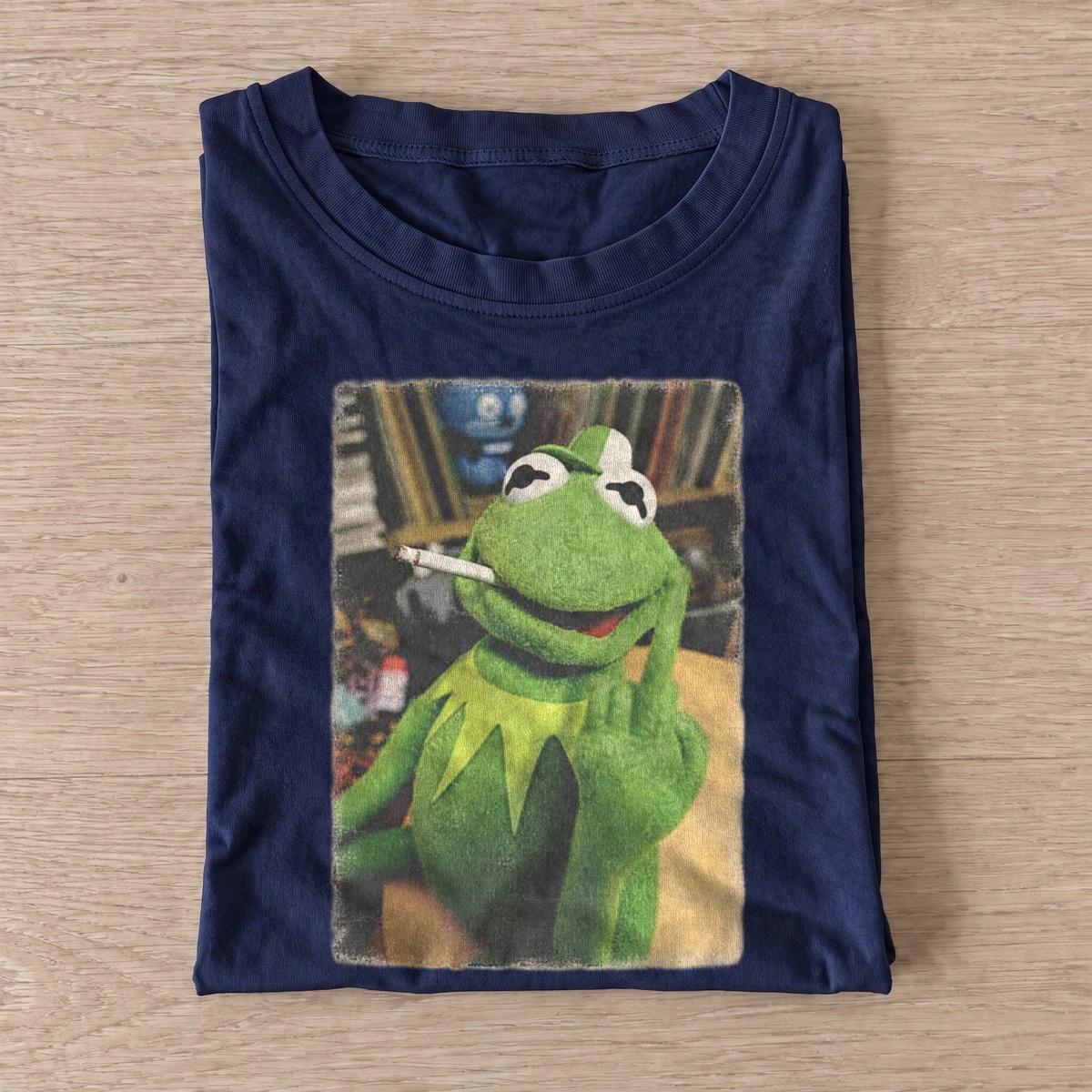 Smoking frog puppet graphic t shirt navy20smoking frog puppet.webp