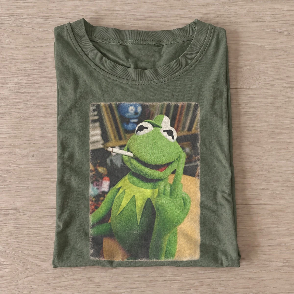 Smoking frog puppet graphic t shirt olive20smoking frog puppet.webp