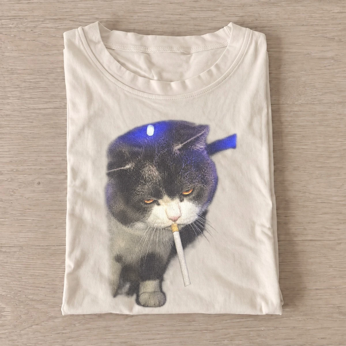 Smoking gray cat graphic t shirt sand20smoking gray cat.webp