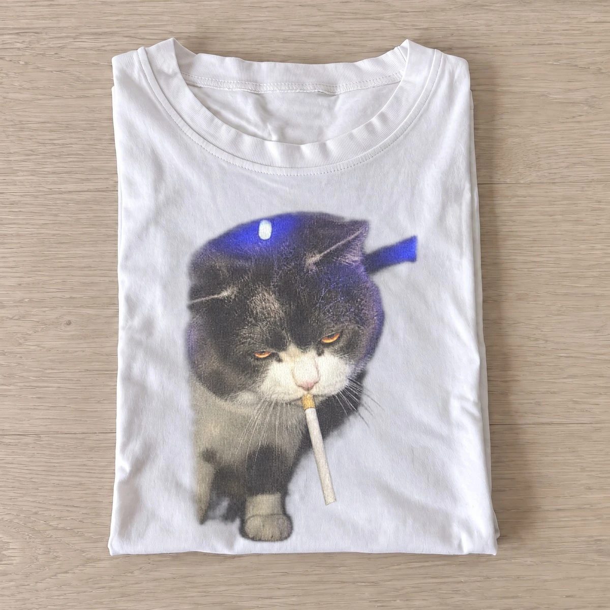 Smoking gray cat graphic t shirt white20smoking gray cat.webp