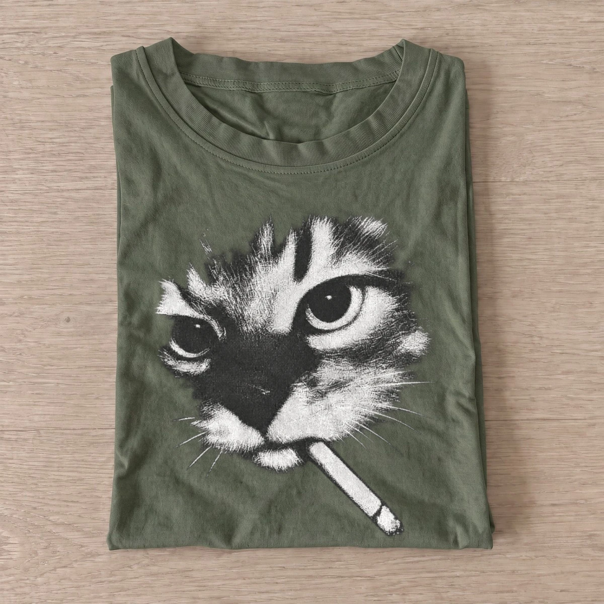 Smoking kitten graphic t shirt olive20smoking kitten.webp