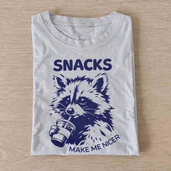 Snacks make me nicer raccoon t shirt gray20snacks help raccoon.webp