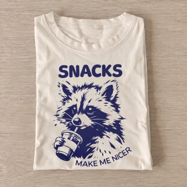 Snacks make me nicer raccoon t shirt sand20snacks help raccoon.webp