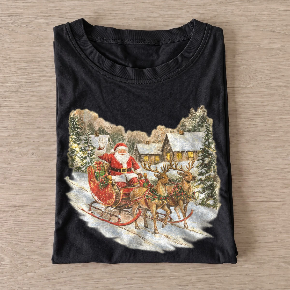 Snowy cottage sleigh christmas t shirt black20snowy cottage sleigh.webp