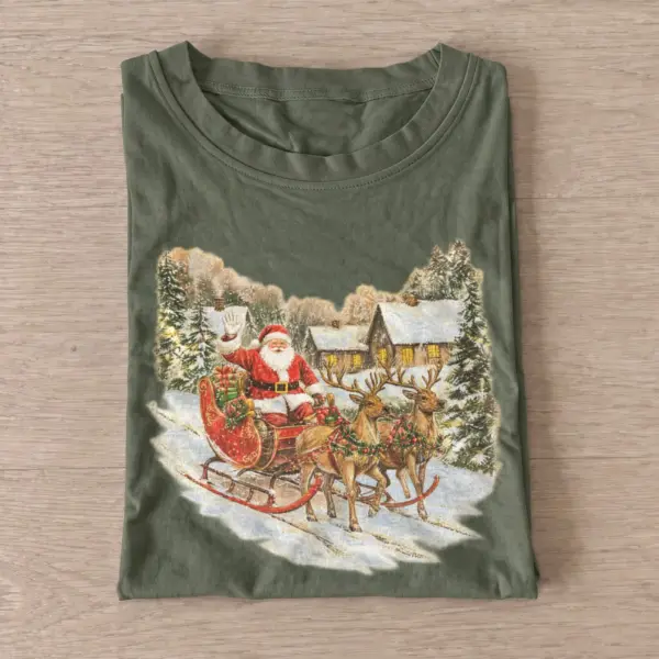 Snowy cottage sleigh christmas t shirt olive20snowy cottage sleigh.webp