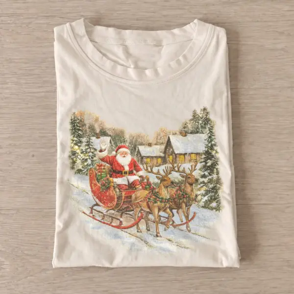 Snowy cottage sleigh christmas t shirt sand20snowy cottage sleigh.webp