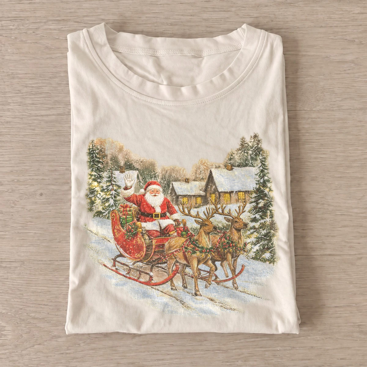Snowy cottage sleigh christmas t shirt sand20snowy cottage sleigh.webp