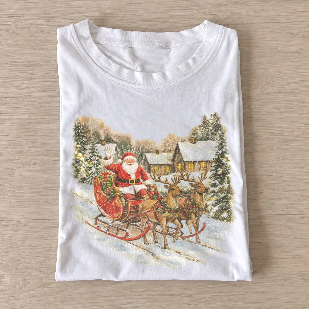Snowy cottage sleigh christmas t shirt white20snowy cottage sleigh.webp