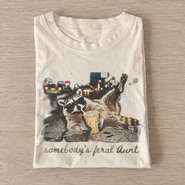 Somebodys feral aunt raccoon t shirt sand20feral aunt raccoon.webp