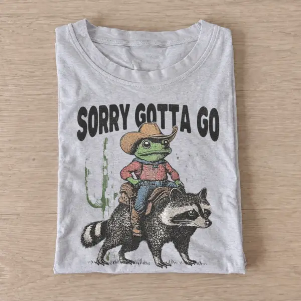 Sorry gotta go cowboy frog raccoon t shirt gray20cowboy frog raccoon.webp