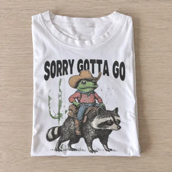 Sorry gotta go cowboy frog raccoon t shirt white20cowboy frog raccoon.webp