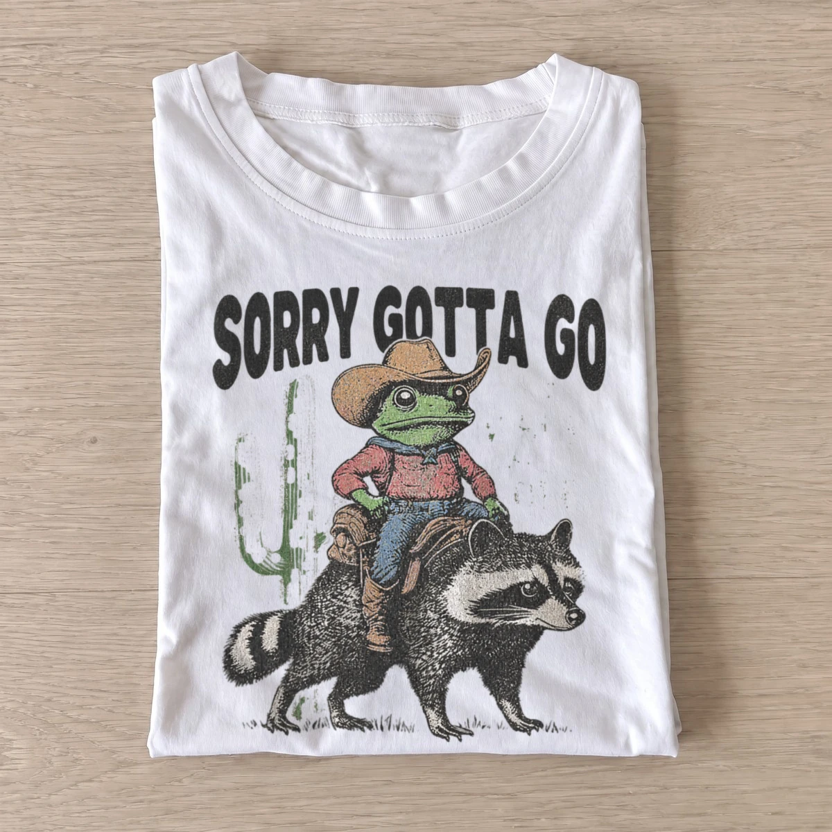 Sorry gotta go cowboy frog raccoon t shirt white20cowboy frog raccoon.webp
