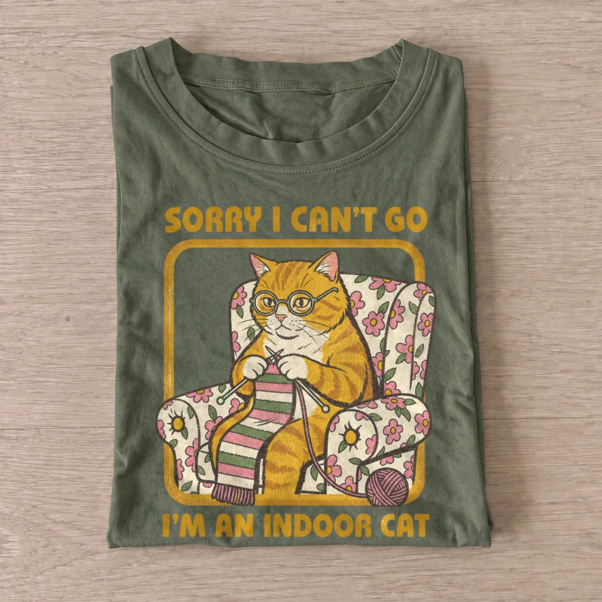 Sorry i cant go im an indoor cat t shirt olive20indoor cat.webp