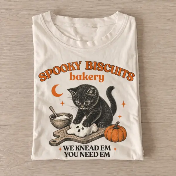 Spooky biscuits bakery cat t shirt sand20spooky biscuit bakery.webp