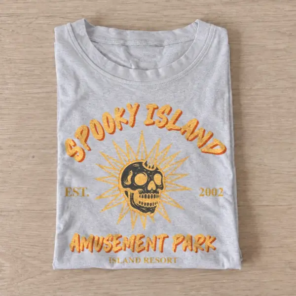 Spooky island amusement park t shirt gray20haunted island resort.webp